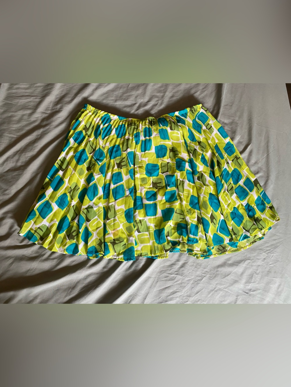 Vibrant Retro Lime & Teal Printed Skirt